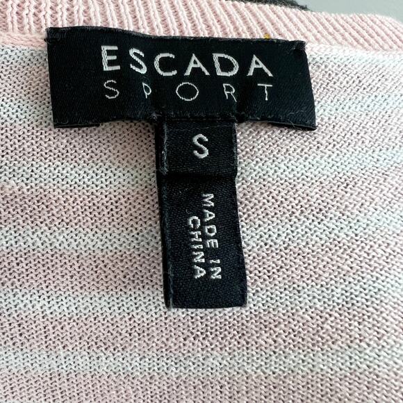 ESCADA Sport Light Pastel Pink / White Stripe Short Sleeve Sweater Scoop Neck S - Picture 6 of 7